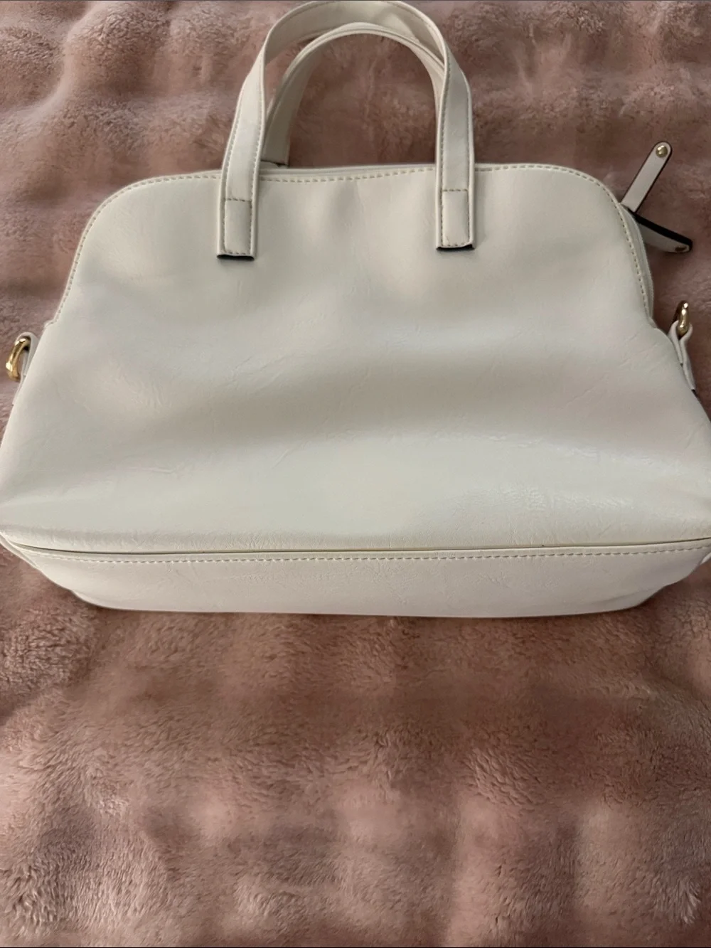Structured Cream Satchel with Gold Accent Hardware
